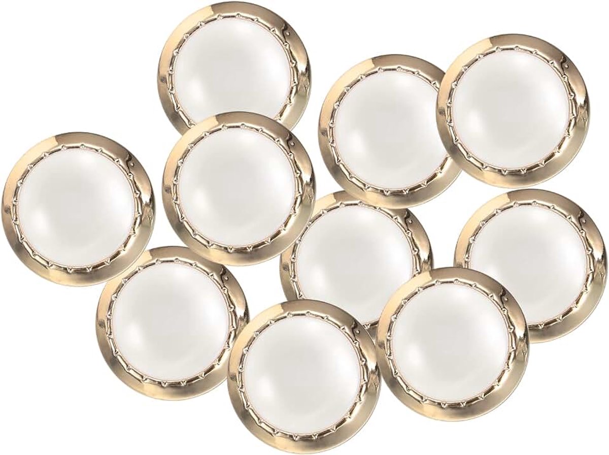 10 stuks 40 l kunstparels, goud en wit, knopen, 25 mm, 25 mm, diameter 0,49 inch, dik, kunststof, rond, naaiknopen, vervanging, handwerk, bevestiging voor jassen, kleding, stijl D