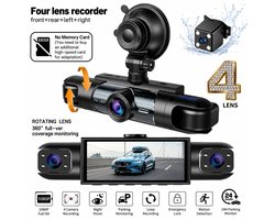 4-Camera Dashcam – 1080P Full HD Voorcamera & 720P Achter-, Linker- en Rechtercamera