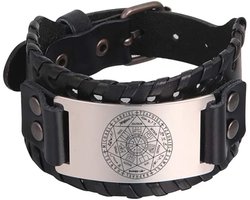 Zeven Aartsengelen Armband voor Mannen Metatron's Cube Rvs Guardian Aartsengel Michael Sigil Bescherming Amulet Noorse Talisman Gift Pols Manchet Brede Lederen Armband Mannen Jongens