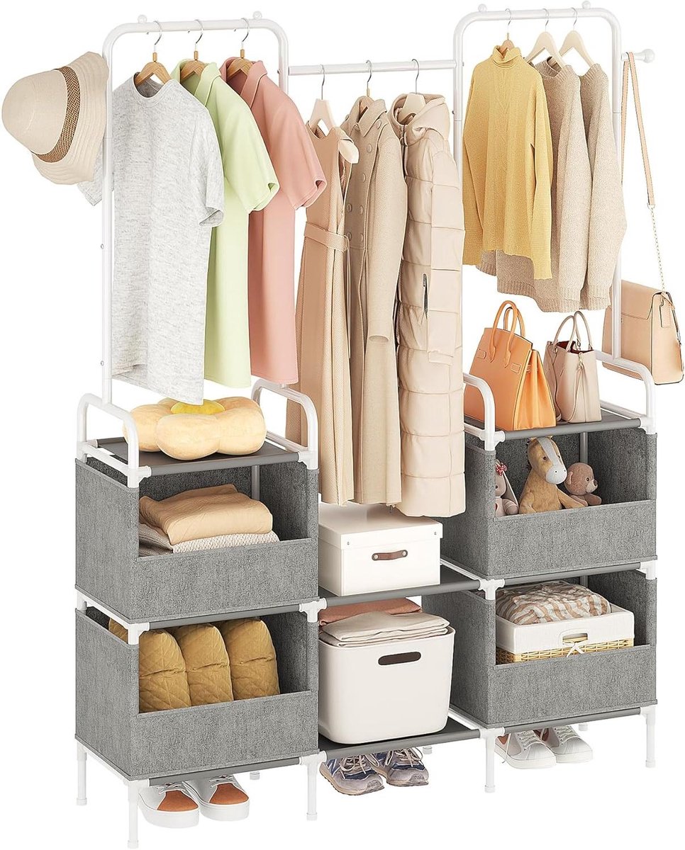 Kledingrek - Kledingorganizer - Ruimte Besparen - Geïntegreerd Ontwerp - 177 cm Hoog - Grijs Wit