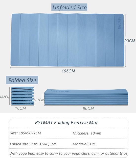 Opvouwbare Yogamat - Fitnessmat Pilates - Thuis Trainen - XXL 10mm Dik - 195x90cm - Blauw — afbeelding 3