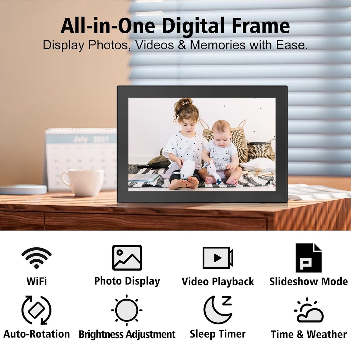 Digitale Fotolijst - Slimme Beeldscherm - Foto's Delen - Directe Wifi Verbinding - 10 Inch IPS - Zwart — cadeau in Wonen & Interieur - foto 7