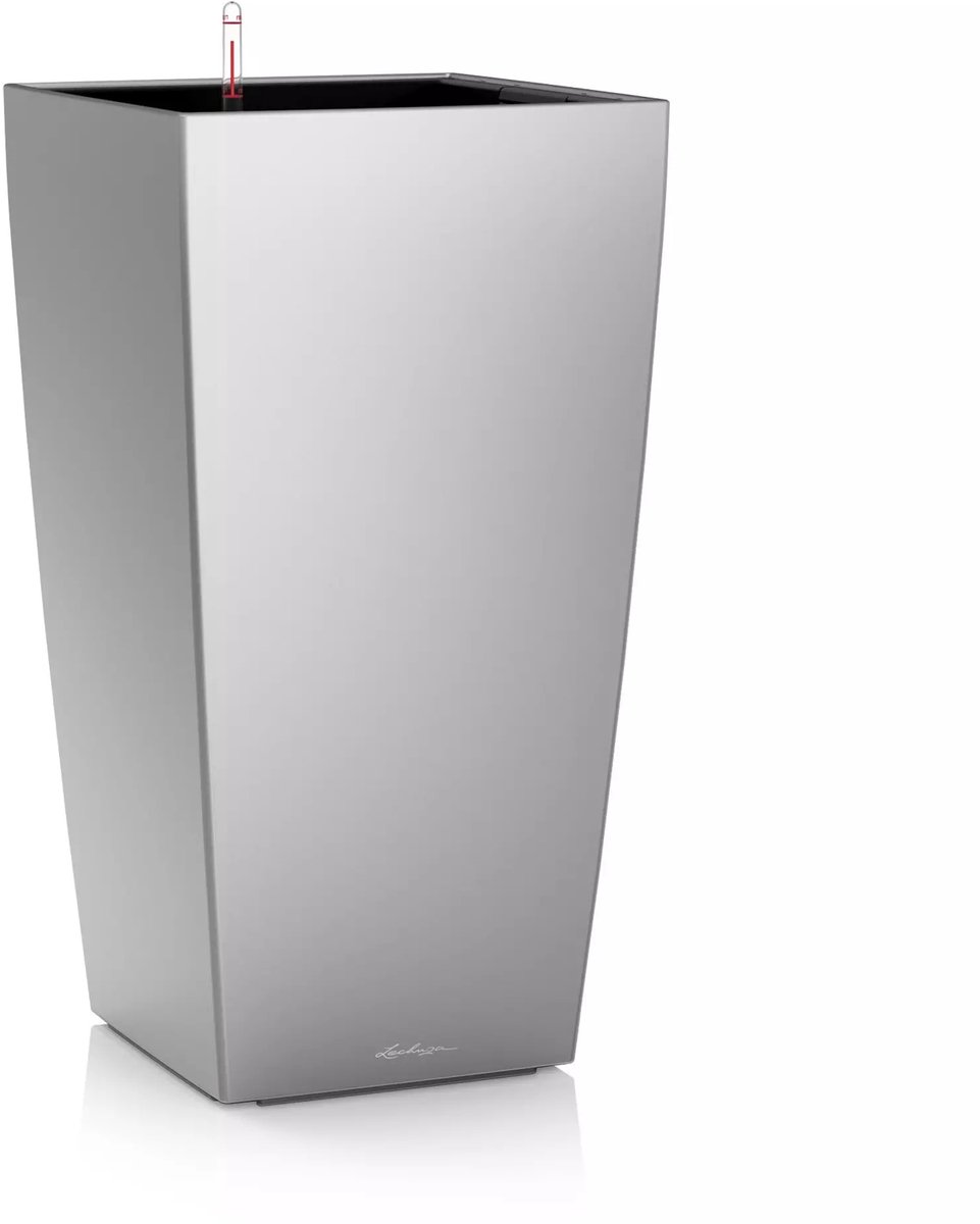 LECHUZA CUBICO PREMIUM 30 - Plantenbak - met uitneembare binnenbak - met bewateringssysteem - ALL-IN-ONE set met LECHUZA-PON - zilver metallic