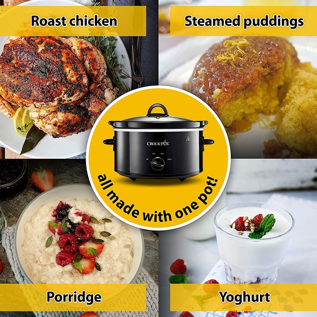 Slow Cooker met Verwijderbare Keramische Kom - 3.7 Liter (3-4 Personen) - Energiezuinig en Makkelijk te Reinigen – foto 3