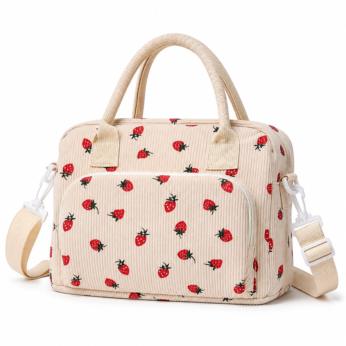 Koeltas - 12L Geïsoleerde Lunchtas met Verstelbare Schouderriem en Zijvakken - Opvouwbare Thermos Voedseltas voor Werk, Picknick en Reizen - Off-wit