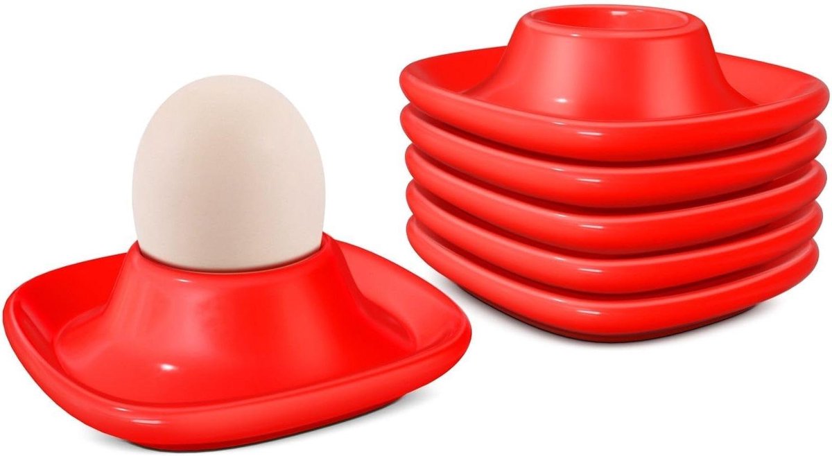 Eierdopjes Set - Eierhouders Keramiek - Ontbijt Serveren - Stapelbaar Ontwerp - Set van 6 - Rood