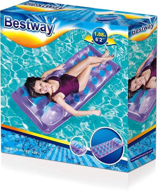Luchtbed - Strandbed Opblaasbaar - Ontspannen in water - Met hoofdkussen - 188 x 71 cm - Gesorteerd — afbeelding 2