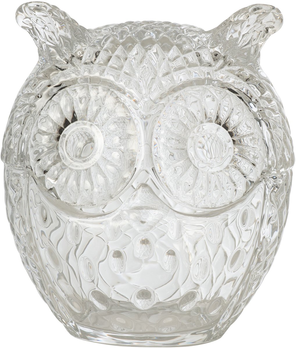 J-Line Decoratieve pot met uil - glas - transparant