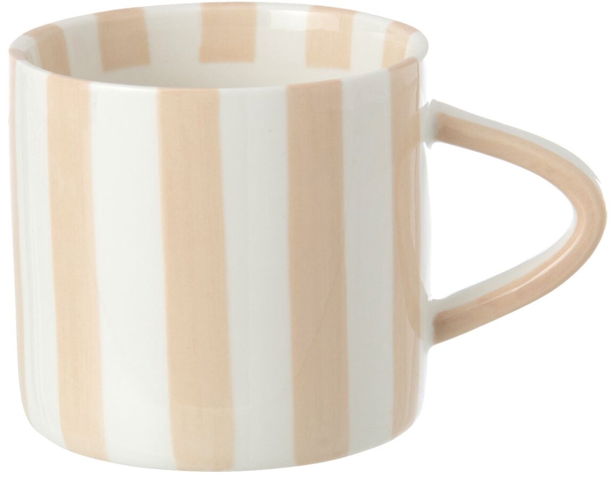 J-Line kop Gestreept - steengoed - lichtbeige/wit - 4 stuks