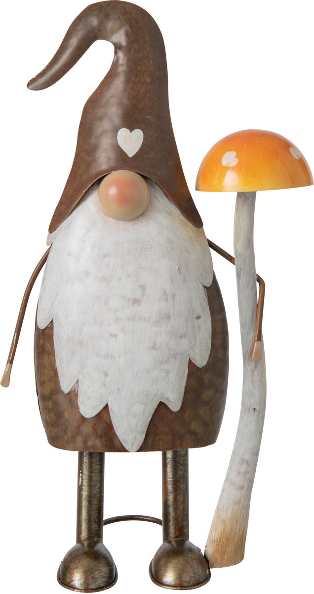 J-Line figuur Kabouter Paddenstoel - metaal - taupe/oranje - medium