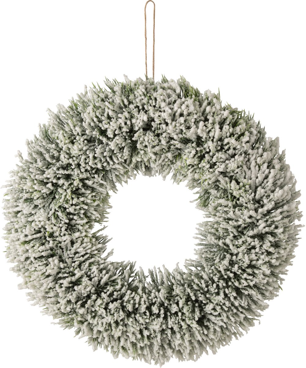 J-Line decoratie krans Besneeuwd - polyethyleen - wit/donkergroen - medium