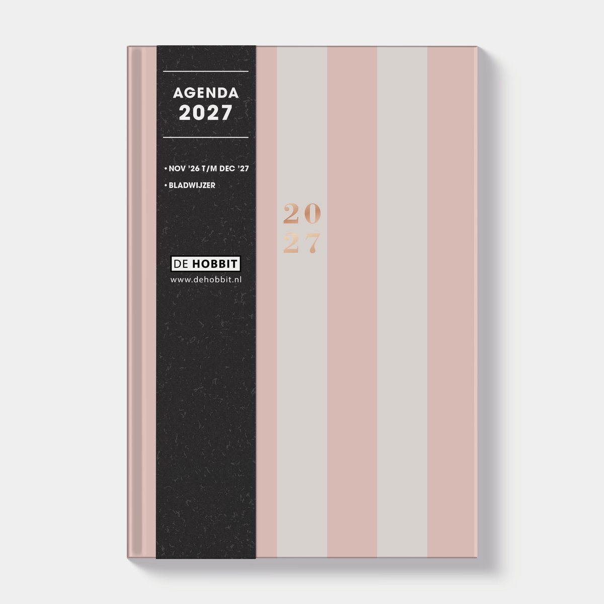 Hobbit - Basic Agenda 2027 - A5 (14 x 20,5 cm) - 1 week op 2 pagina's - Harde Kaft - Roze Strepen