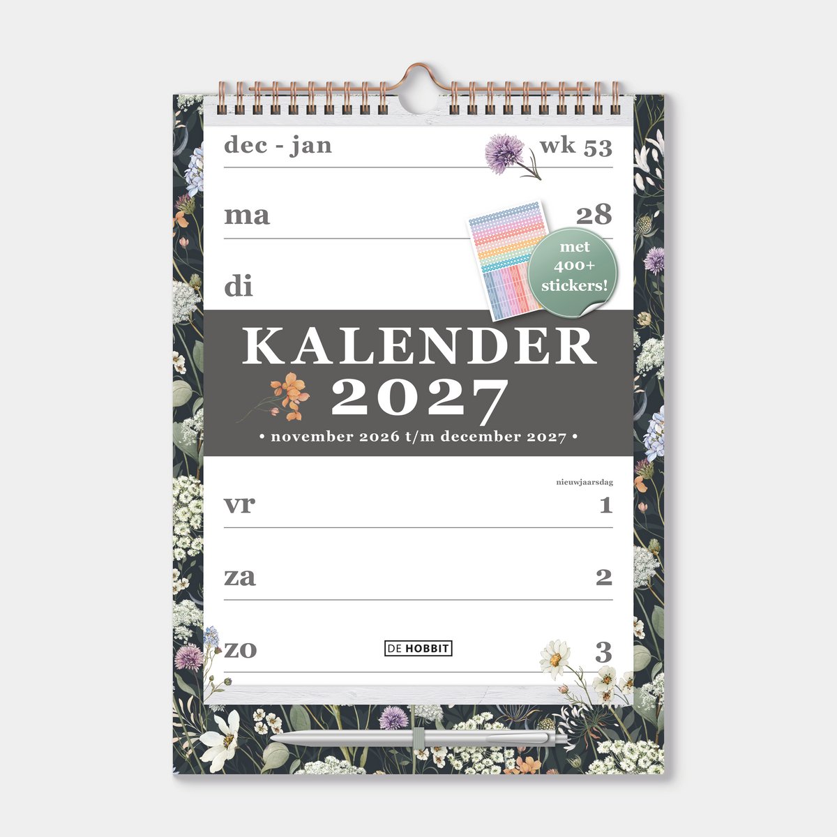 Hobbit - Spiraalkalender 2027 - A4 (29,7 x 21 cm) - Weekplanner - Weekkalender - met pen - Weidebloemen