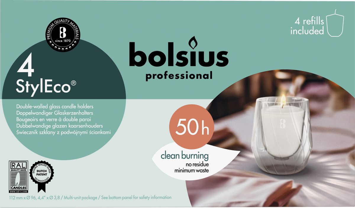 Bolsius Styleco - Houder Transparant - 4 x 2 stuks