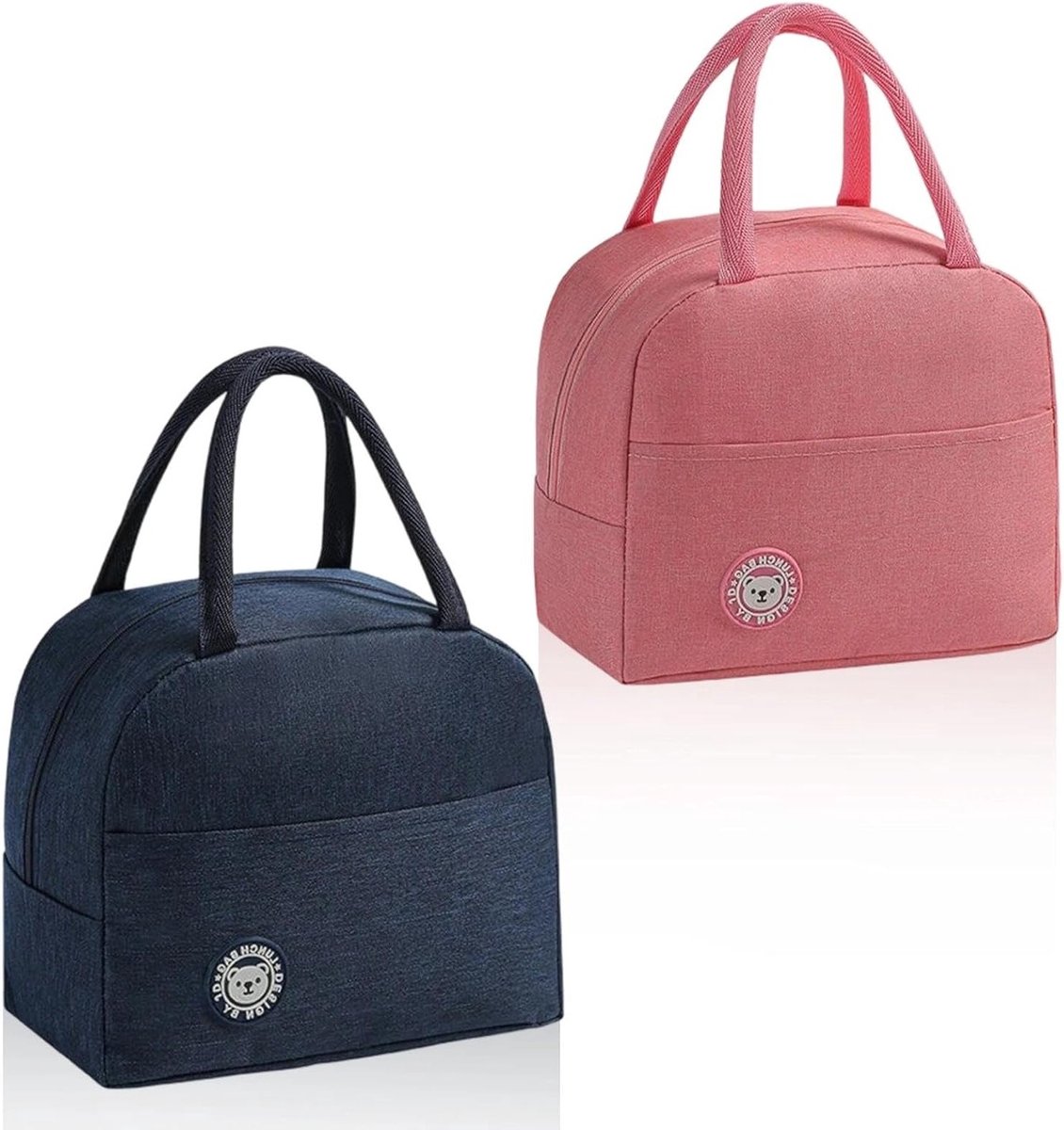 Koeltas Set van 2, Mini Koeltas in Navy Blauw en Roze met Zijvakken en Handvatten, Ideaal voor Werk, School en Picknicks
