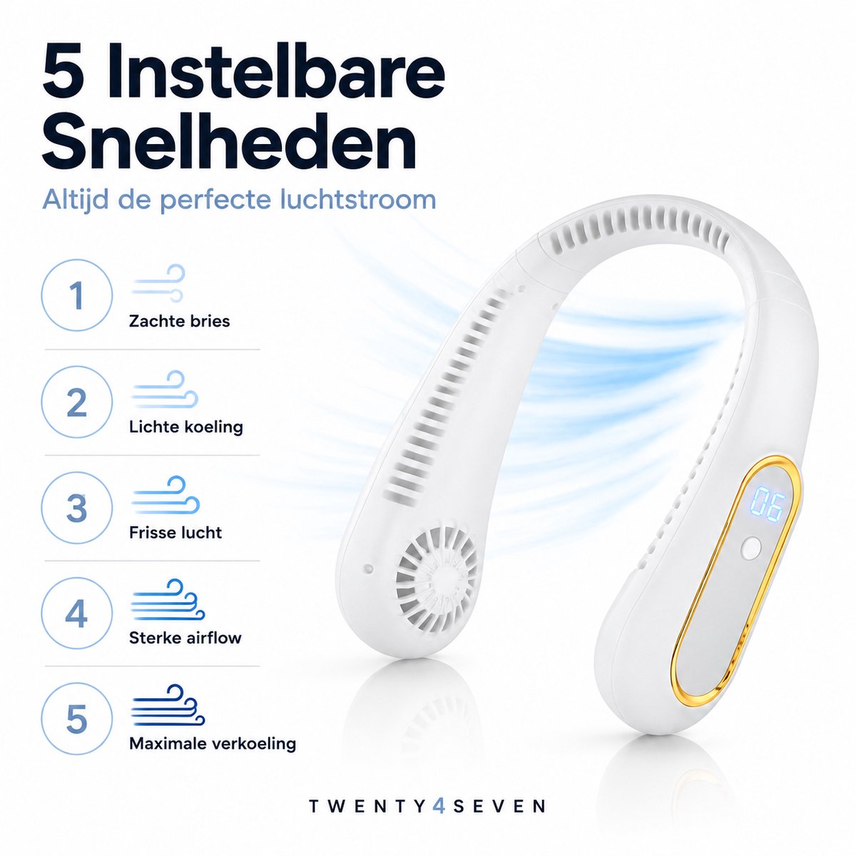 Twenty4seven® Bladeless Nek Ventilator - Draagbare Nekventilator met Koeling - Mini Nek Fan - Gezichtsventilator & Handventilator - Portable Neck Fan met 5 Standen — afbeelding 6
