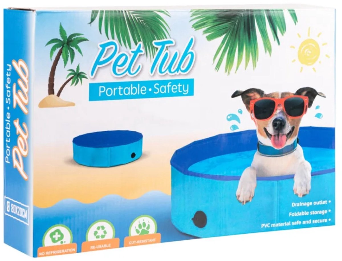 Papillon Honden Zwembad – 80 x 20 cm – Opvouwbaar – Met Afvoerplug – Blauw