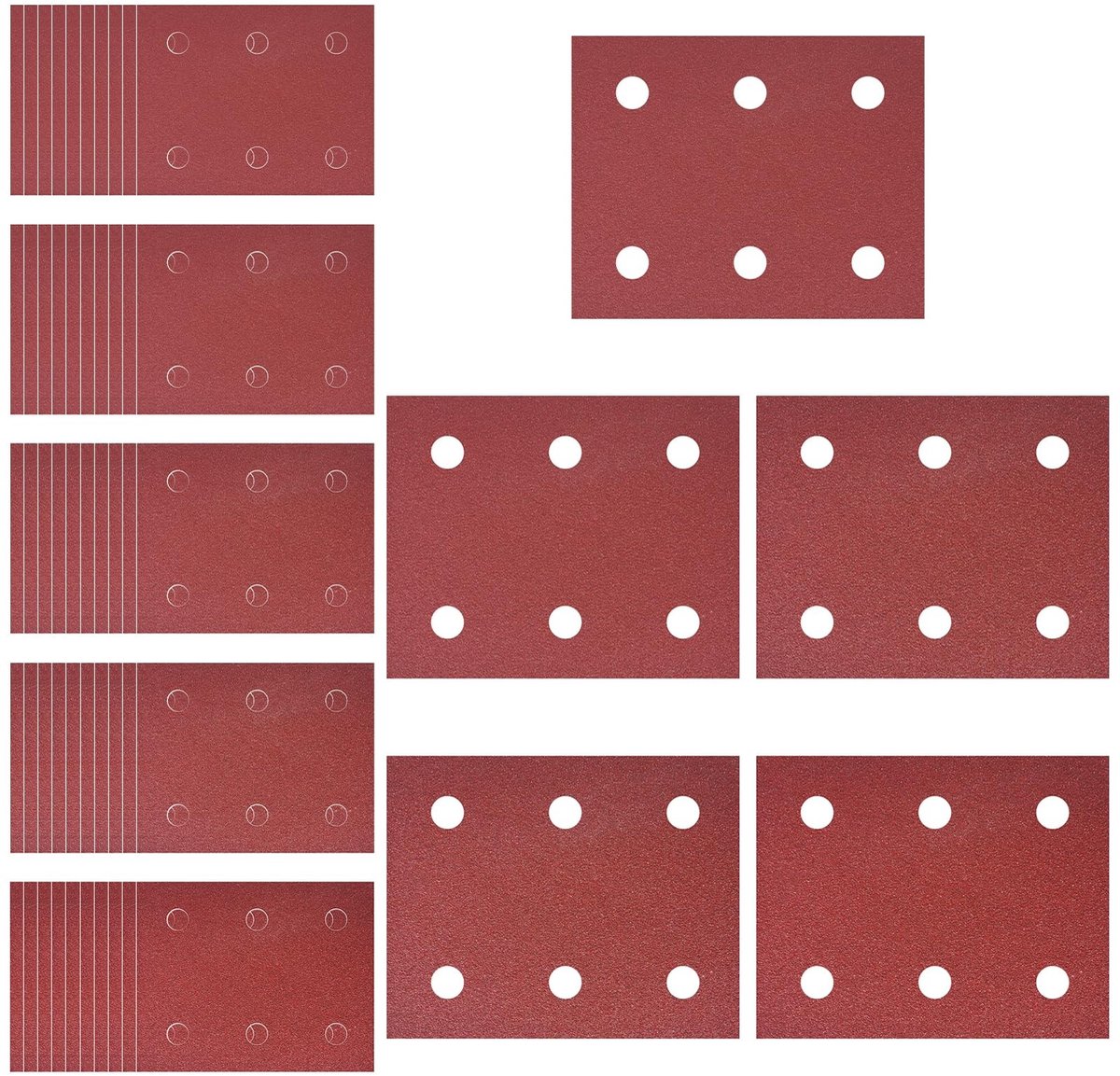Dailygoods- Schuurpapierset 50 Stuks - Schuurpapier Klittenband 102mm x 114mm - Korrelgrootte 40/60/80/100/120 - 6 Gaten - Geschikt voor Hout/Metaal/Kunststof - Stofafzuigontwerp