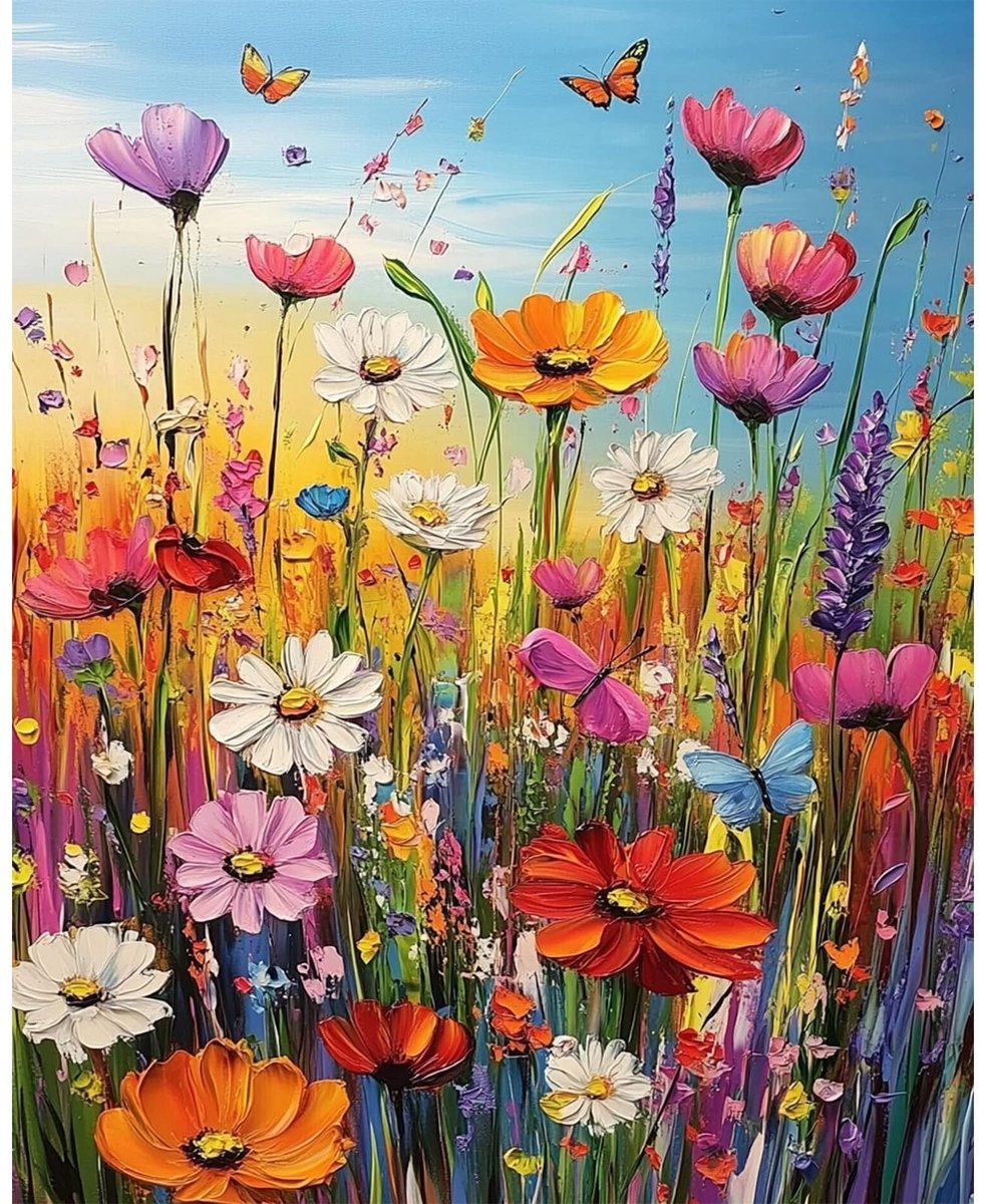 Dailygoods- Schilderen op Nummer voor Volwassenen - Klaprozen/Lavendel - Acrylverf Set - Beginners - DIY Tekening - Ontspanning en Creativiteit - Verfset