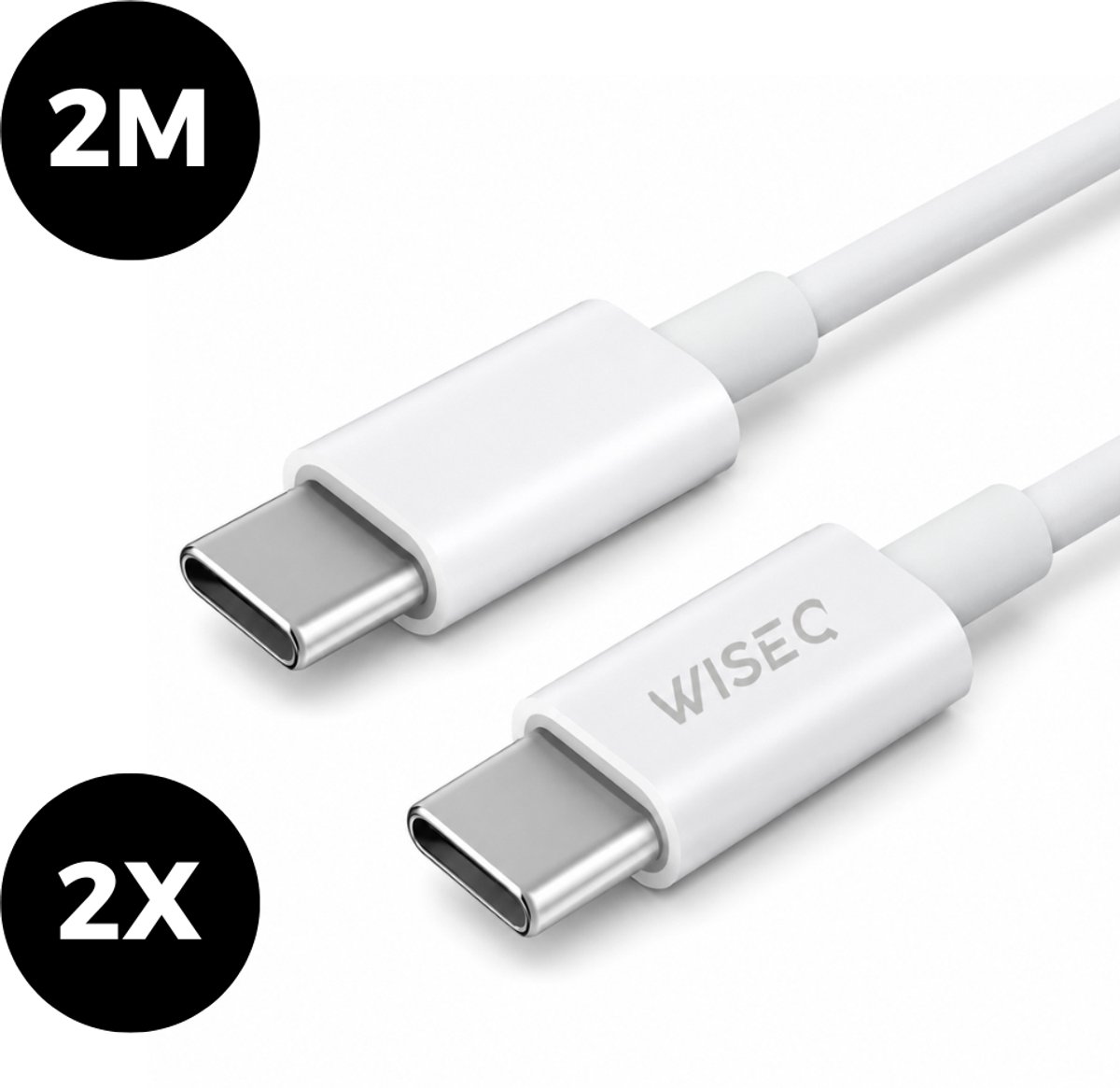 USB C naar USB C Oplaadkabels - 2 Stuks - 2 Meter - 100W - Geschikt voor iPhone 17, iPhone 16, iPhone 15, MacBook - Witte USB C Kabels - WiseQ