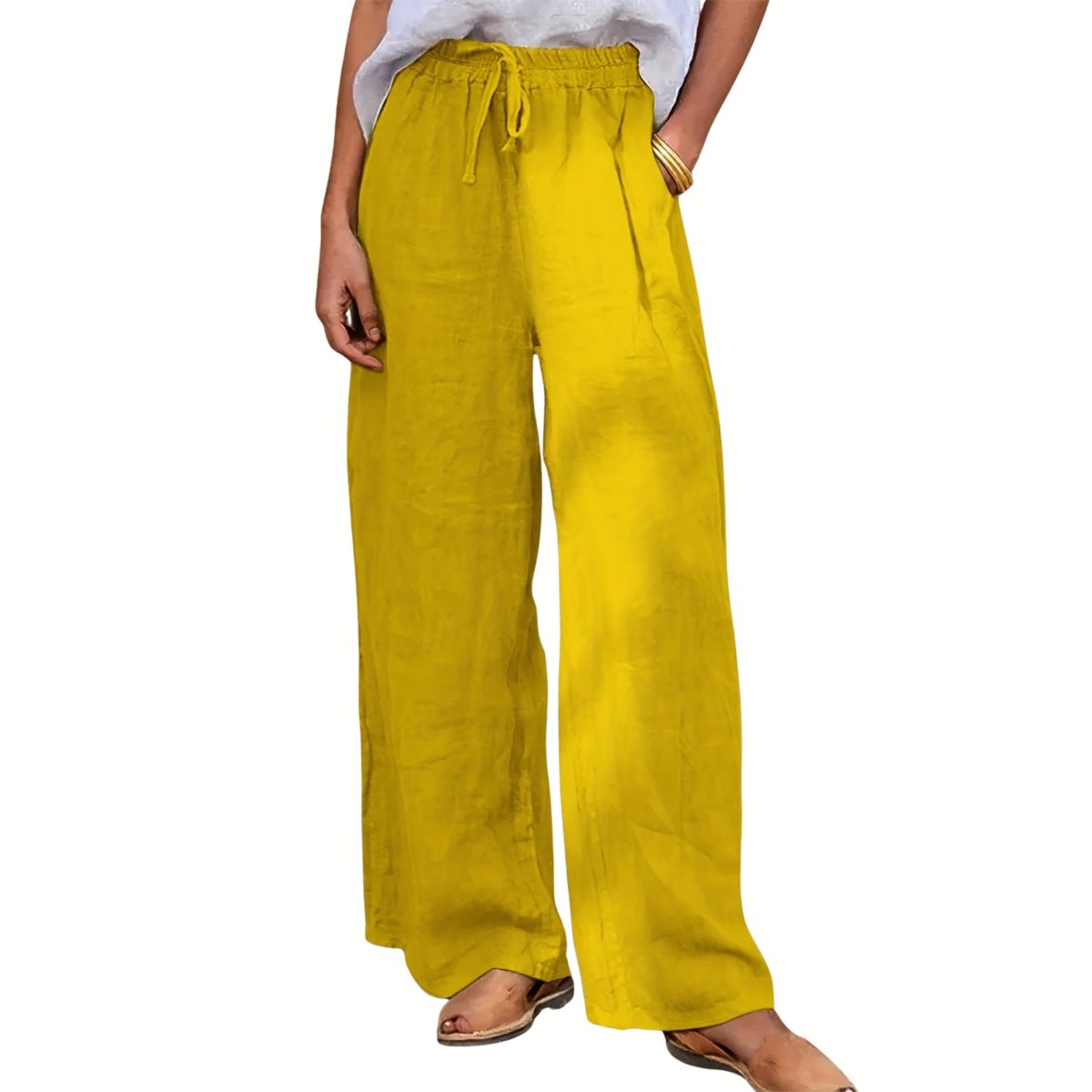 Currero Linnen Broek Dames - Zomerbroek - Volwassenen - Lange Broek - Pantalon - Strandbroek - Zomer - Ibiza Stijl - Kurkuma XXL