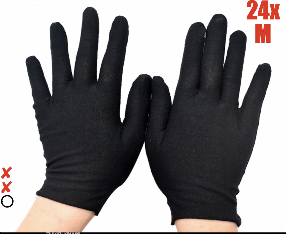 24Stuks – 12Paar Katoenen handschoenen Zwart Medium - Beschermende Handschoenen - Medium - Gezondheidszorg - Ziekenhuis - Beauty Center - Kapper - Salon Spa Tattoo – Jewelry - Eczeem - Allergie - Handcreme - Juweliers - Munt handschoen