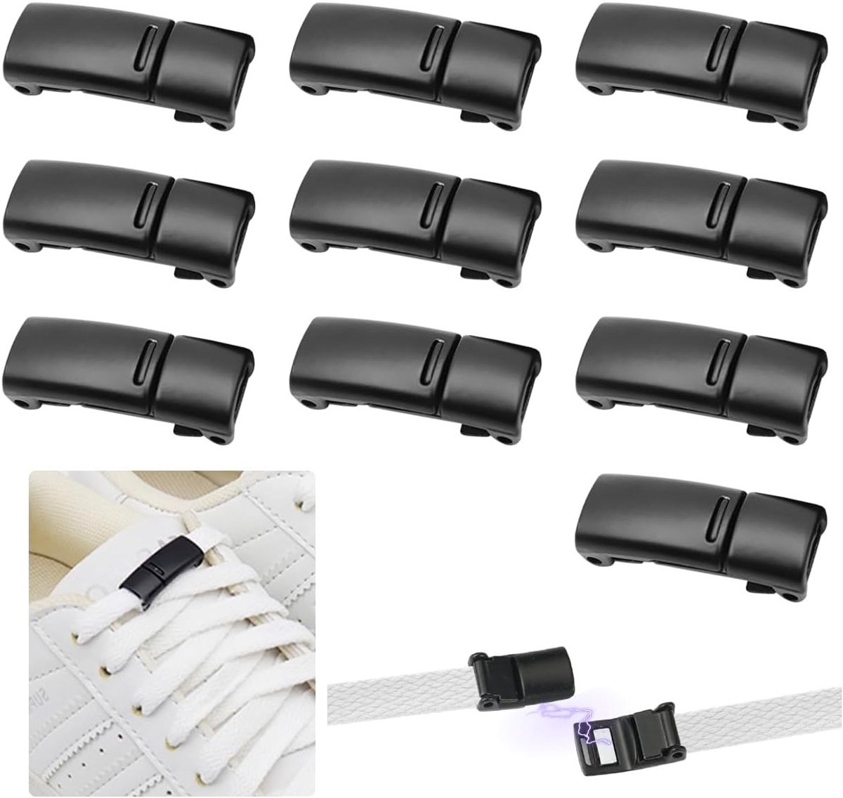 5 Metalen Capsules voor Veters, Magnetische Snelsluiting voor Kinderschoenen, Sportschoenen en Wandelschoenen, Zwart