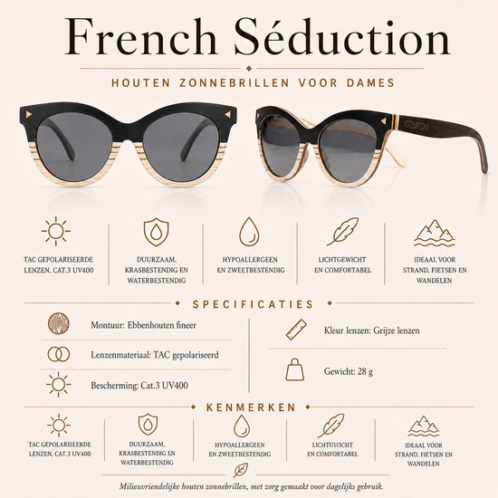 Dzukou French Seduction - Zonnebril - Cat Eye - Dames - Hout van Dzukou — afbeelding 4