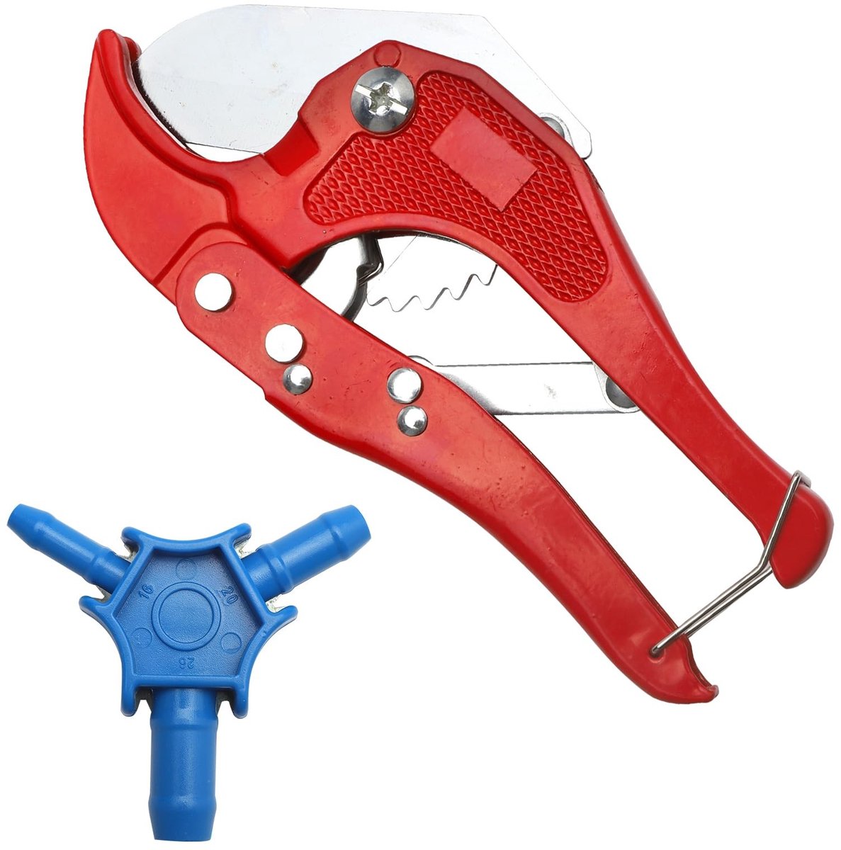 Dailygoods- Buissnijder Rood - Slangenschaar PVC tot 42mm - Kalibrator 16/20/26mm - Duurzaam Kunststof - Precisie Snijden - Ratelmechanisme
