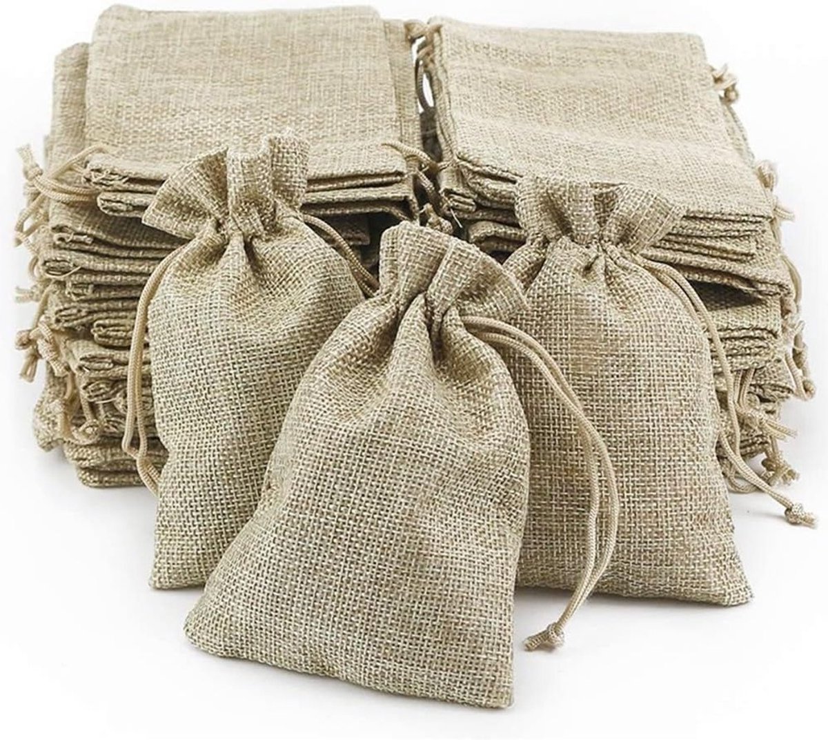 Jute trekzakken voor sieradenopslag, cadeauverpakking en knutselprojecten - Set van 5 stuks, 9 x 12 cm