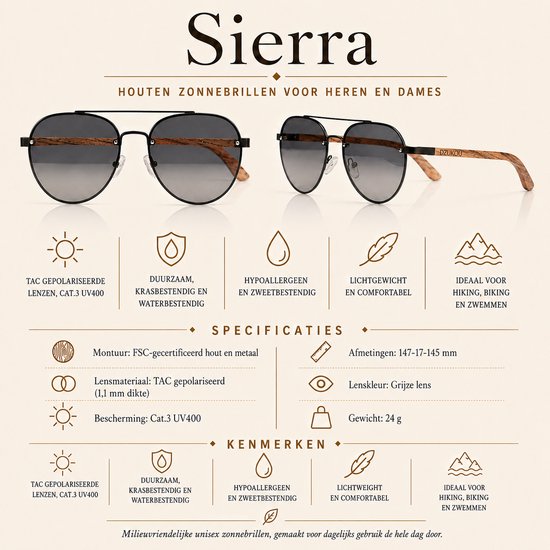 Dzukou Sierra - Zonnebril - Aviator - Heren - Hout - Gepolariseerd van Dzukou — afbeelding 3