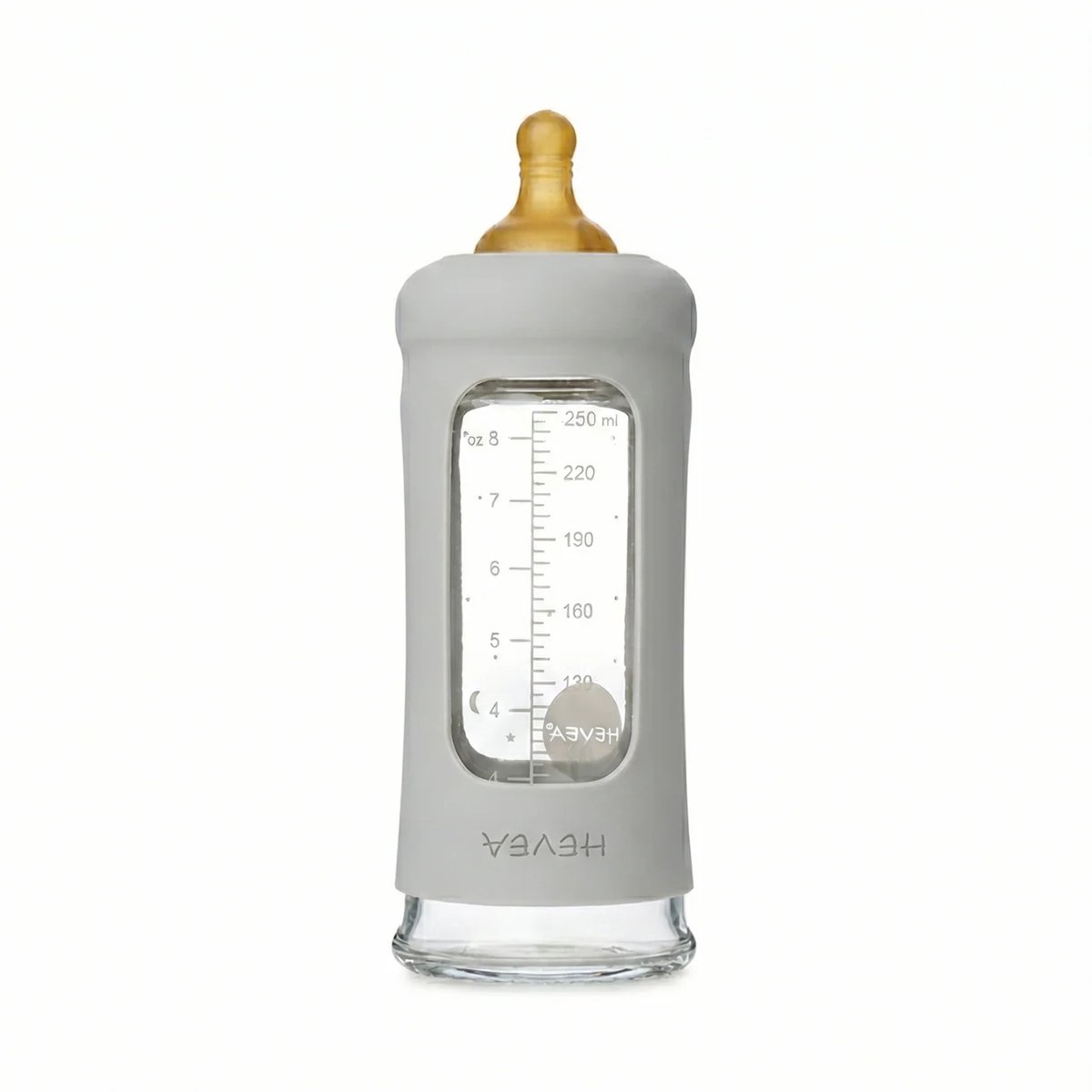 HEVEA - Glazen Fles - Brede Hals 250ml - Met Sleeve - Gorgeous Grey