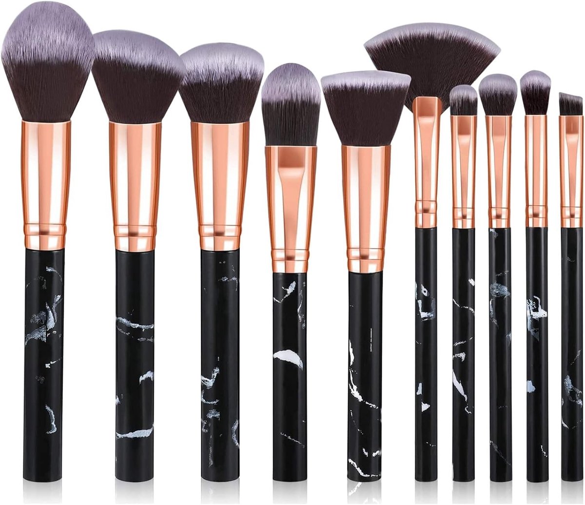 Dailygoods- Make-up Borstels 10 Stuks - Marmer Make-up Set - Foundation/Poeder/Bush - Oogschaduw Borstels - Professionele Kwaliteit - Cadeauset