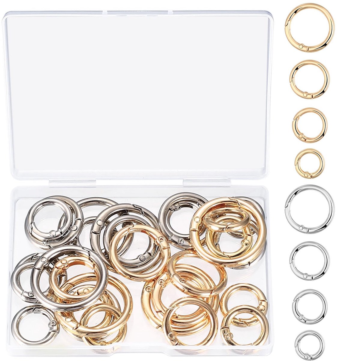 Dailygoods- Karabijnhaak Ronde O-Ring - 30 Stuks - Sleutelhanger - Veerring - Zinklegering - Corrosiebestendig - Duurzaam