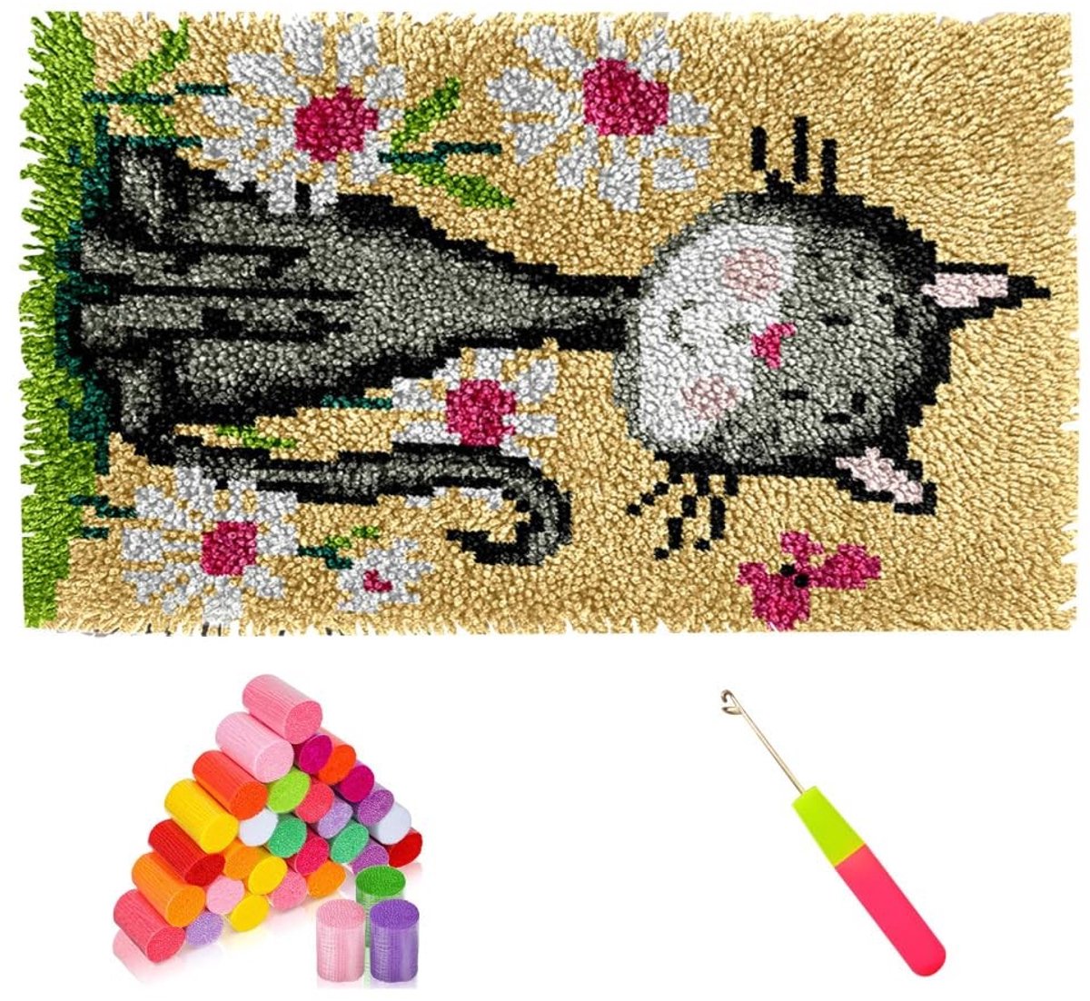 Dailygoods- Tapijt Kit Creatief - Borduurset voor Beginners - Kat Patronen - 52 x 38 cm - Hoogwaardig Materiaal - Compleet met Instructies