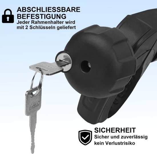 Zwarte Dubbele Framehouder Fietsendrager Afsluitbaar - 32 cm - Tussen 2 Fietsen - Universele Fietsklem Caravan & Camper — afbeelding 2