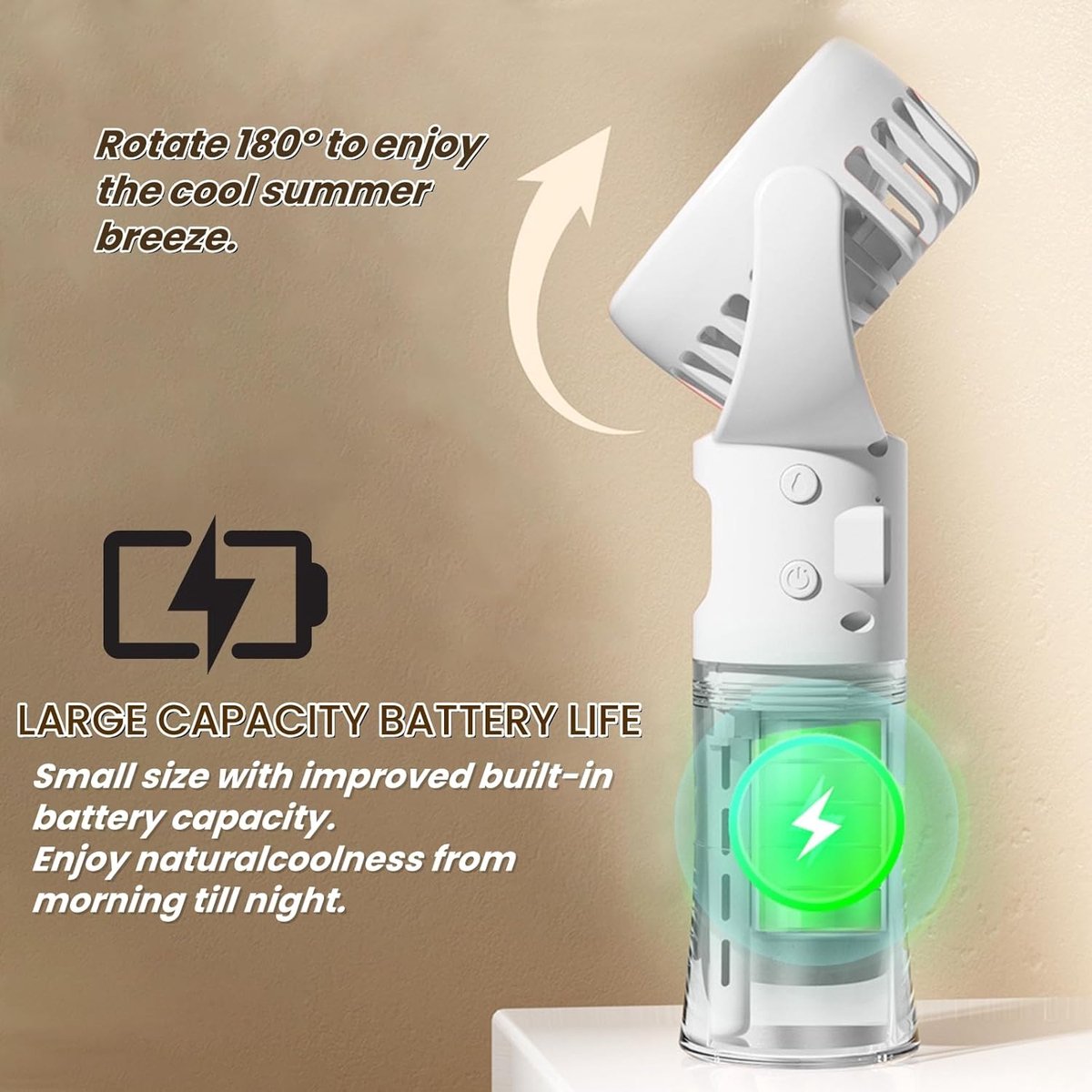 Handventilator - Ventilator Met Waternevel - Handmist Ventilator Oplaadbaar USB - met Watertank - 4 Standen - Verstelbare Koelventilator voor Zomer Buiten - zwart thumbnail 6