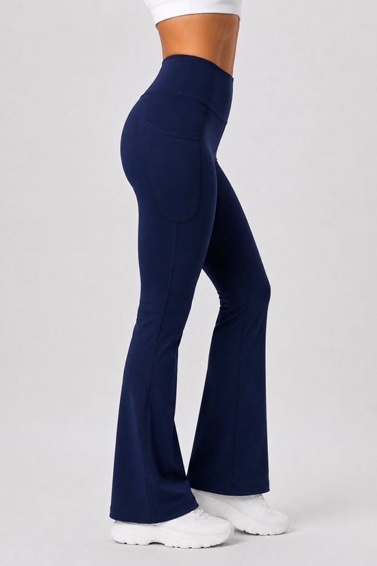 SparkNine Serenaflare dames legging - flare pants - met zakken - XL - blauw - hoge taille - stijlvol - elastisch — afbeelding 2