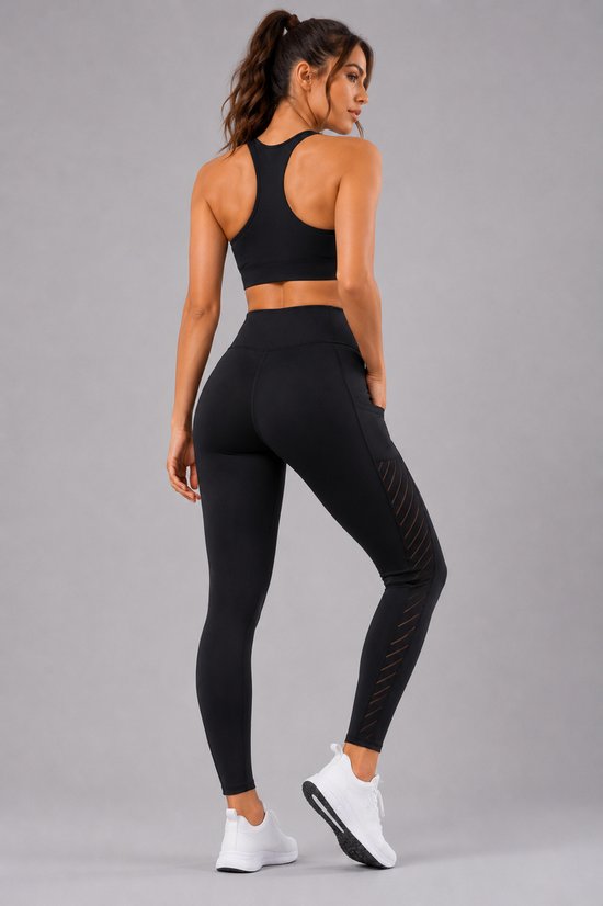 SparkNine Breathflex sportlegging dames - ademend - met zakken - XL - zwart - geruite mesh panelen - met zakken - elastisch — afbeelding 2