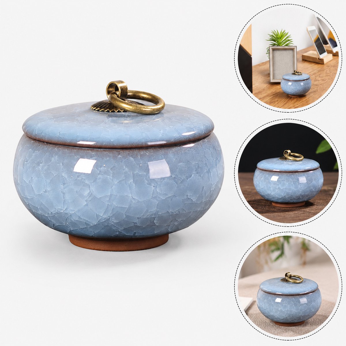 Keramische Gedenkurn - Mini urn van keramiek - Ljskraakpatroon - 60ml - Gedenkurn voor mens en huisdieren - Blauw