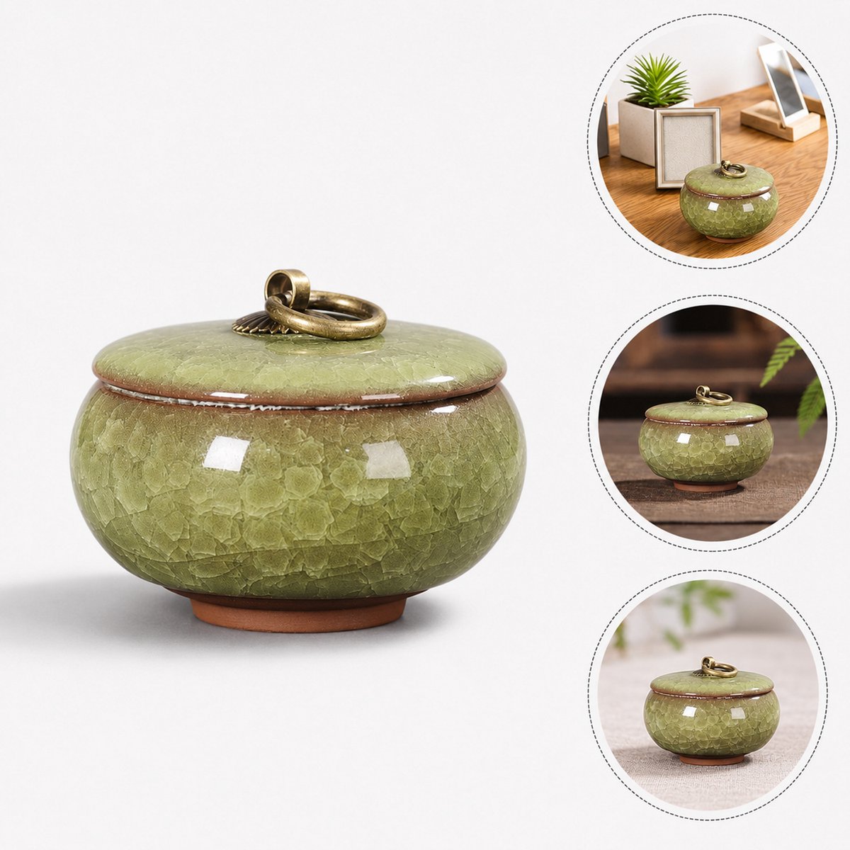 Keramische Gedenkurn - Mini urn van keramiek - Ljskraakpatroon - 60ml - Gedenkurn voor mens en huisdieren - Groen