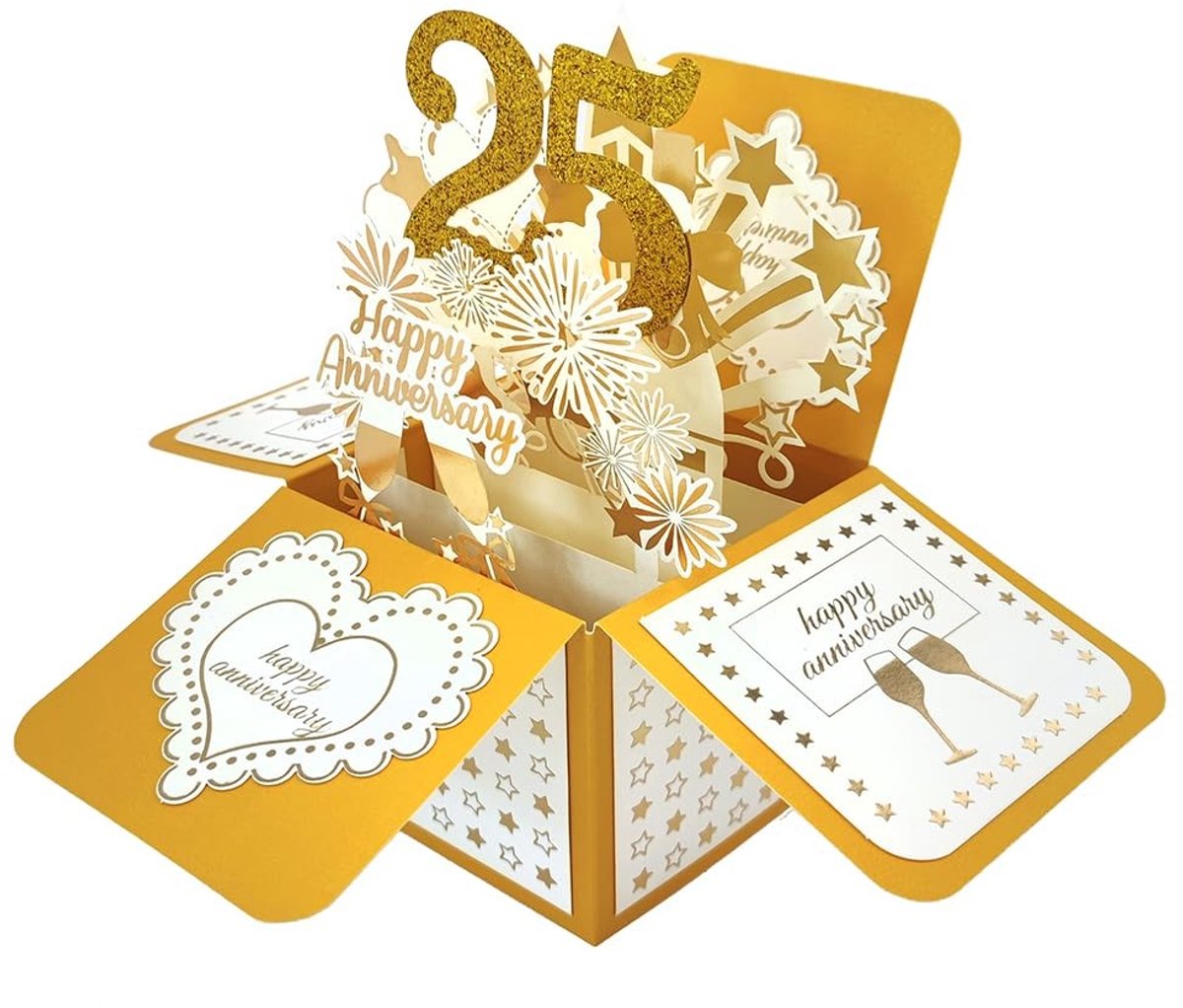 Dailygoods- Wenskaart 25-jarig Huwelijksjubileum - Pop-up Wenskaart - 3D Diorama - Feestdecoratie - Gouden Letters - Hoge Kwaliteit Papier - Jubileumkaart