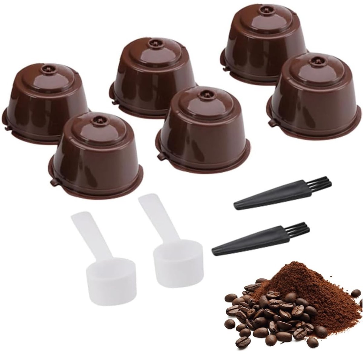Dailygoods - 6 Stuks Herbruikbare Koffiecapsules voor Dolce Gusto - Navulbare Capsules - Bruin