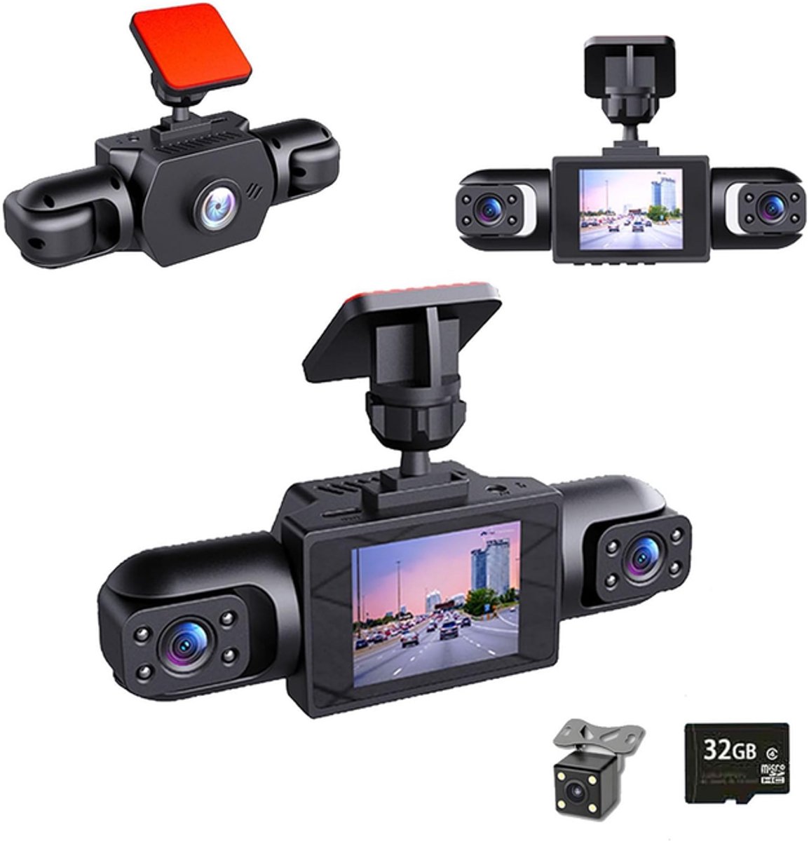 KZQ 4-kanaals dashcam auto 360 graden met 4 camera's 1080p voor achter links rechts 2 inch scherm full view opname met 32GB SD-kaart voor maximale veiligheid