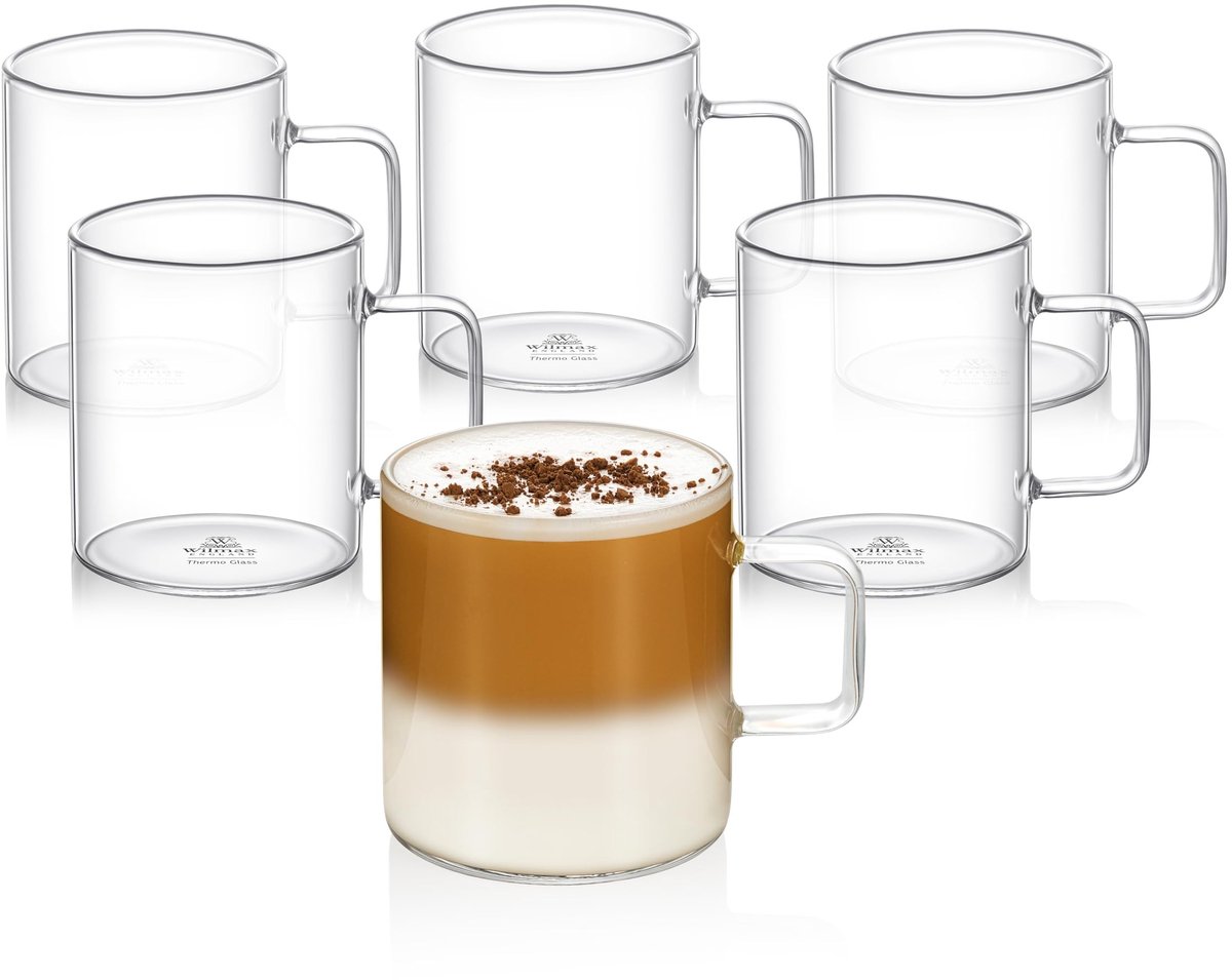 Dailygoods- Theeglazen set van 6 stuks 300 ml - Dubbelwandig - Glazen voor warme/koude dranken - Vaatwasmachinebestendig - Elegant design - Loodvrij glas - Koffiemokken
