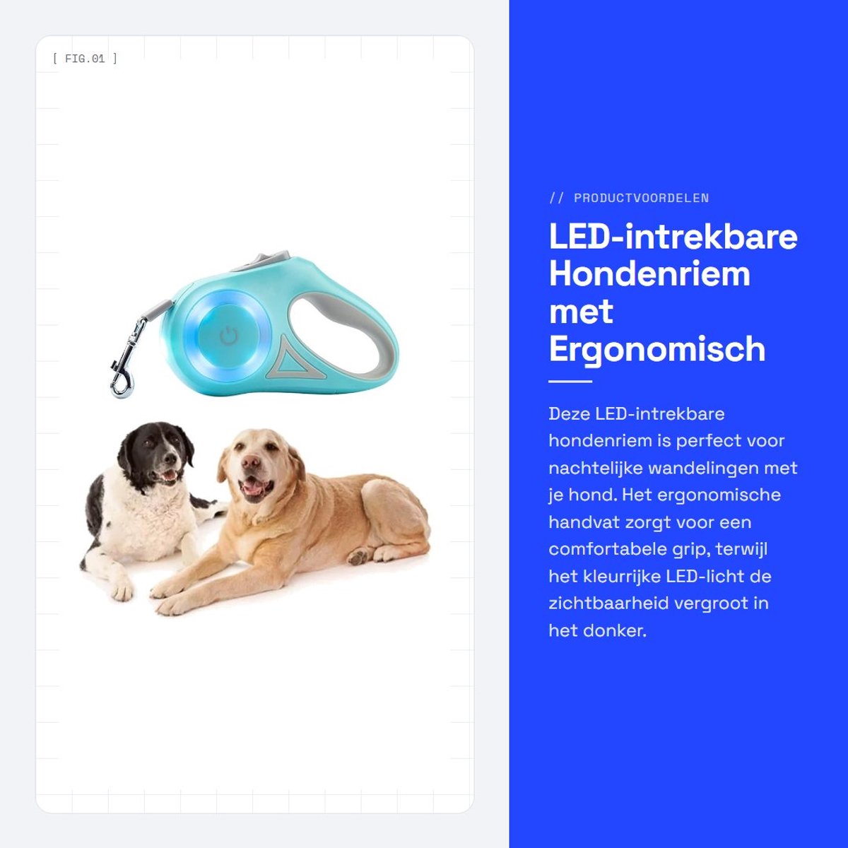 Dailygoods- Hondenriem Intrekbaar - LED Licht - Ergonomisch Handvat - Aanraakbediening - Voor Kleine Honden - Comfortabel Ontwerp - Hondentuig