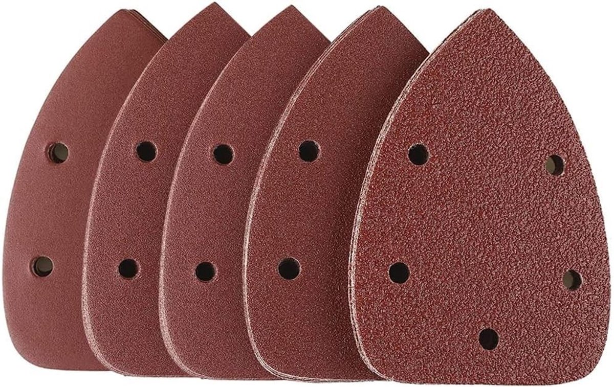 Dailygoods- Schuurpapier Set 60 Stuks - Driehoekig 140 x 90 mm - Klittenband - 5 Gaten - Aluminiumoxide - Duurzaam en Antistatisch - Schuurbladen