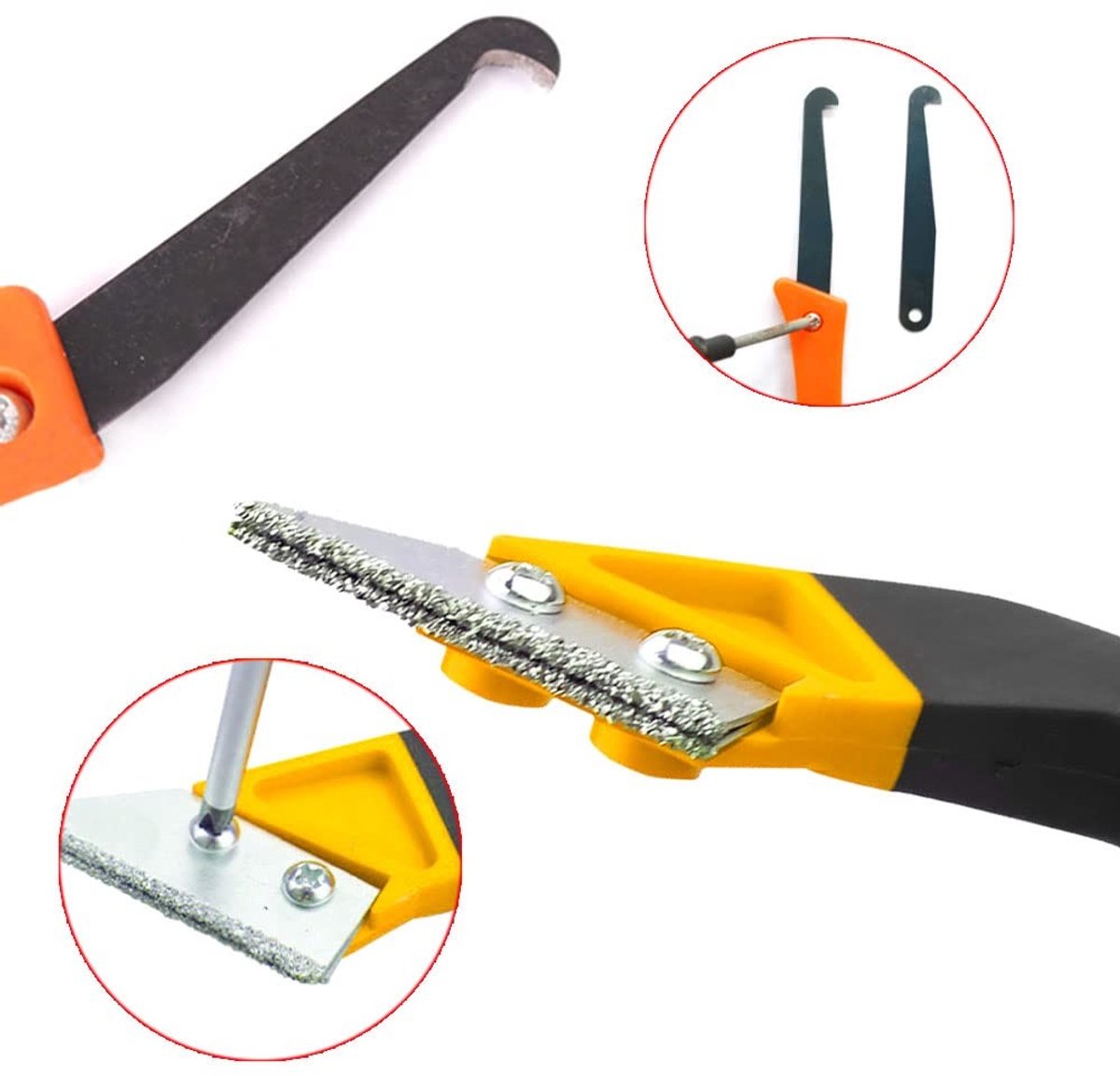 Dailygoods- Tegelvoegschraper 8-delig - Ergonomische Grip - Verwisselbare Messen - Naatreiniger/Haakmes - Nylon Staal - 21 cm Lang - Voegschraper