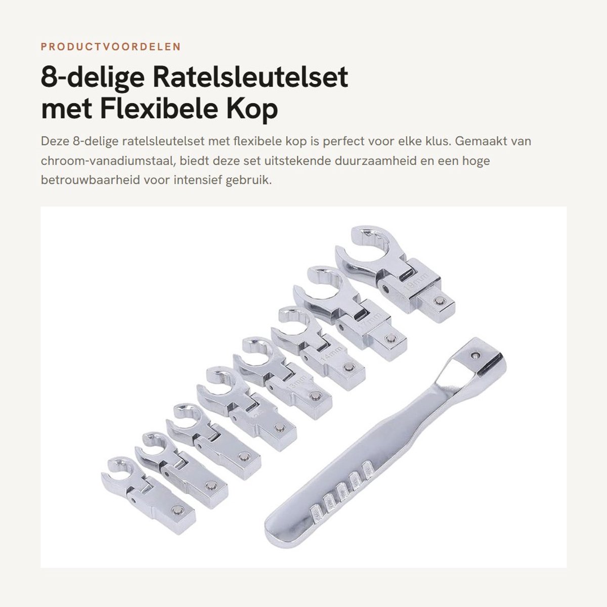 Dailygoods- Ratelsleutelset 8-delig - Flexibele Kop - Chroom-vanadiumstaal - 180 Graden Draaibaar - Zwaar Gebruik - Hoge Betrouwbaarheid - Moersleutelset