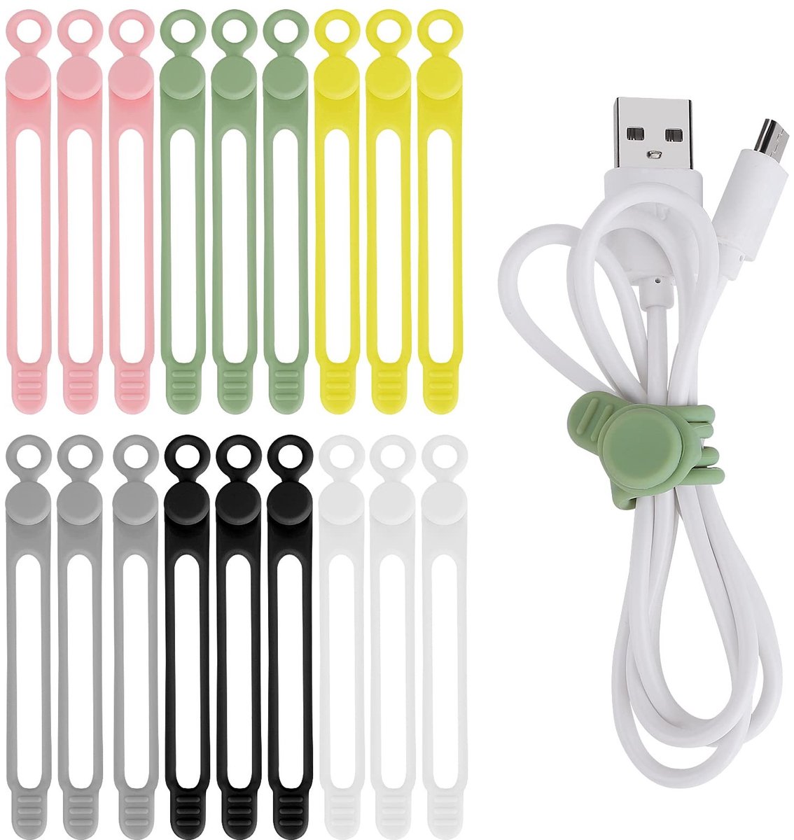 Dailygoods- Silicone Kabelbinders 18 Stuks - Kabel Organizer - Elastisch Silicone - Multifunctioneel - Herbruikbaar - Schattig Ontwerp - Kabelorganizer
